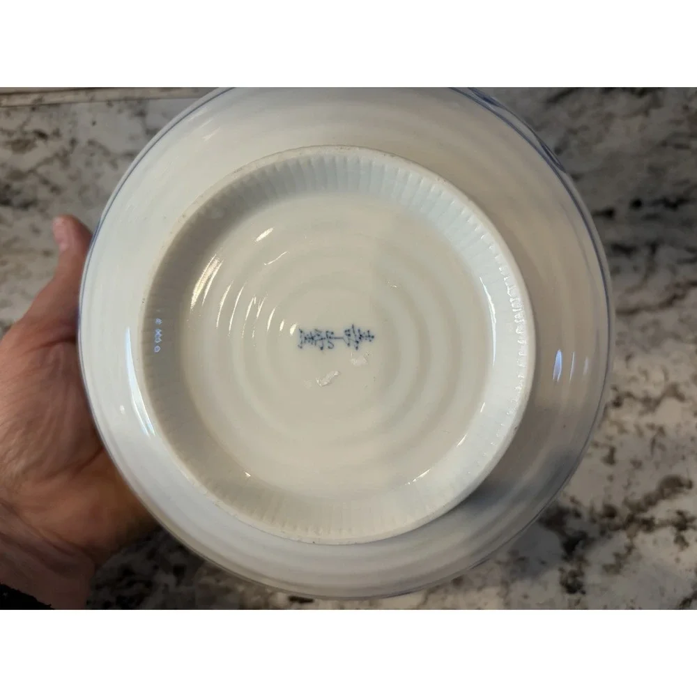Japanese Mino Ware Bowl Ceramic hand, painted blue white floral
